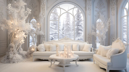 The living room is transformed into a winter wonderland 