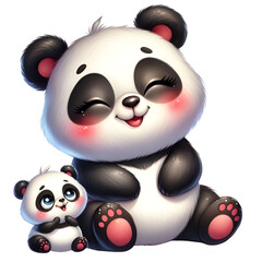 Naklejka premium Watercolor Cute Happy Mother's Day Panda clipart Mom and Baby Graphics Love You Mommy Clipart collection for Motherhood Printable Card Paper Craft, Junk Journal