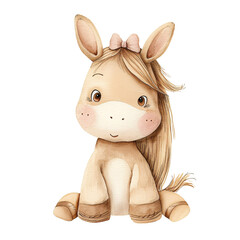 Cute sitting horse, watercolor illustration