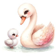 Watercolor Mom and Baby Swan Clipart Mother and Baby PNG Mother's Day Clipart Cute Woodland Animal Nursery Swan PNG For sublimation scrapbook