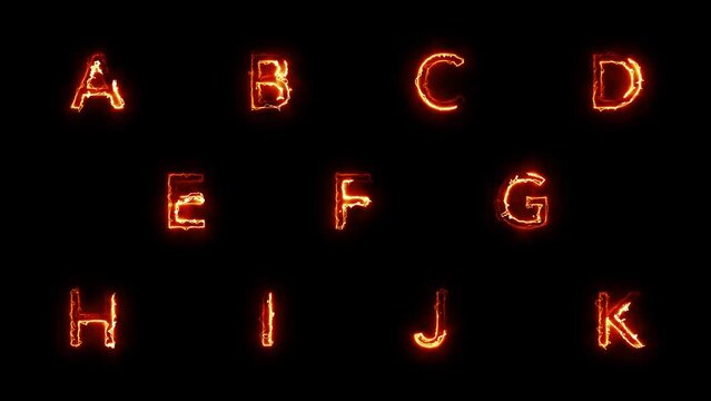 Alphabet Letters Abstract Animation Set with Electricity Effect. Matte Channel Video. High Quality 4K Resolution.