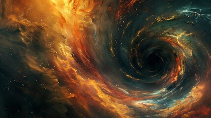 A dynamic 3D representation of a cosmic storm, where swirling gases and particles form a vortex of color and light. Abstract background of the beauty of celestial phenomena - obrazy, fototapety, plakaty