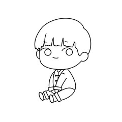 Obraz premium A cartoon boy is sitting on the ground with his arms crossed