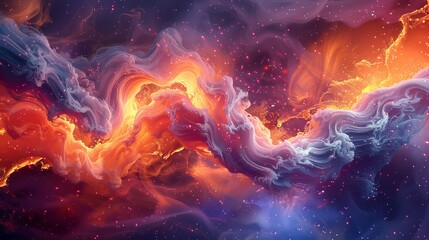A dynamic 3D representation of a cosmic storm, where swirling gases and particles form a vortex of color and light. Abstract background of the beauty of celestial phenomena - obrazy, fototapety, plakaty