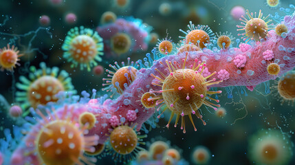 Vibrant Microscopic World of Viruses and Bacteria