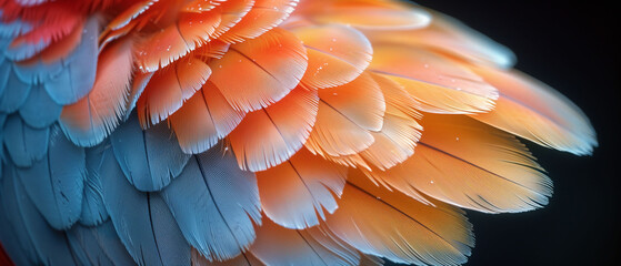 Vibrant Scarlet Macaw Feathers Close-Up - obrazy, fototapety, plakaty