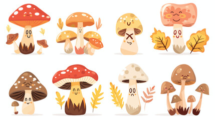 Vector illustration set mushrooms emoticons. Mushroom