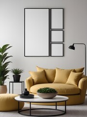 Frame mockup in contemporary room interior background, interior mockup design