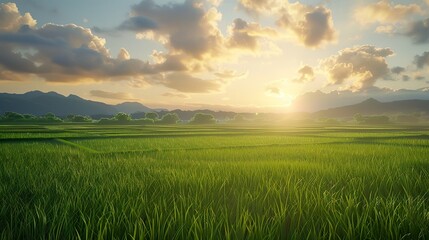 Fototapeta na wymiar Rice field landscape beautiful countryside photo