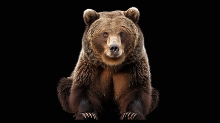 Fototapeta premium close up front view of a brown bear against a black background