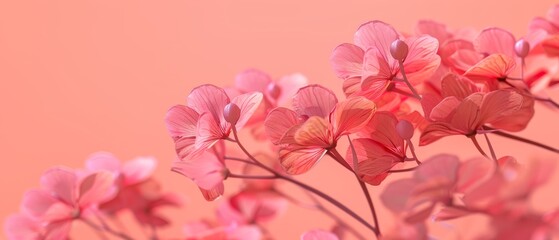   Pink blooms on a pink backdrop with a light pink wall in the background