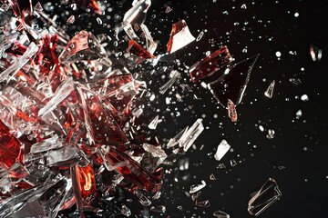 Exploding glass pieces on black background
