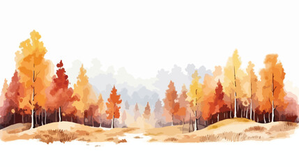 Watercolor Autumn Landscape Flat vector isolated on white - obrazy, fototapety, plakaty