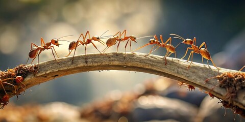 Team Work Ants Constructing Bridge - Cooperation Concept