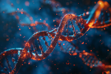 DNA molecule model structure on blue background. 3d rendering