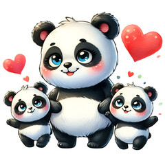 Watercolor Cute Happy Mother's Day Panda clipart Mom and Baby Graphics Love You Mommy Clipart collection for Motherhood Printable Card Paper Craft, Junk Journal