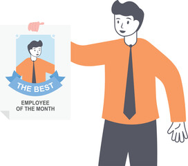 Businessman or manager hold a poster "The best worker of the month". Vector, illustration, flat.

