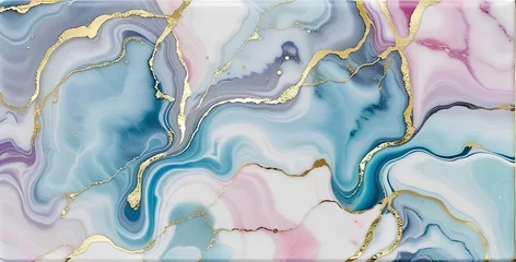 Crédence de cuisine en verre imprimé Cristaux Generative AI colorful marble gold wave