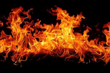 Fototapeta na wymiar Fire, flames on black background, high resolution photo
