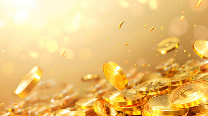 Gold coins on luxury background with empty space for texts,gold bar ,wealthy concept. Manifestation for abundance. 