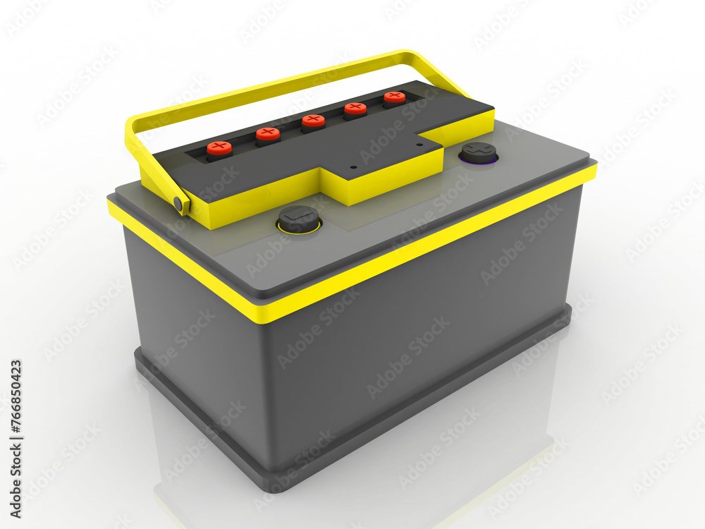 Poster 3d rendering electrical energy and power supply source concept, accumulator inverter battery with ch
