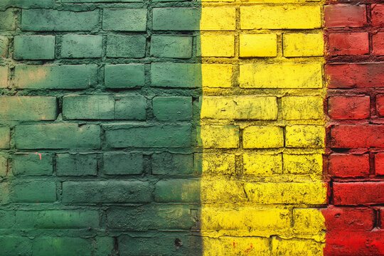 Colorful Brick Wall with Green, Yellow, and Red Sections. Tri-Colored Brick Texture in Green, Yellow, and Red Hues