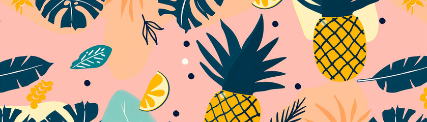 simple and minimalist pinapple fruit illustration seamless pattern, flat vector, modern colorful style - obrazy, fototapety, plakaty