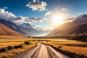 Fotobehang Scenery view of wild nature Bolivia with countryside road, sunny summer day. Landscape photo of bolivian natural mountains wilderness. Global ecology concept. Copy ad text space, nature backgrounds © Alex Vog