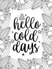 Christmas Quotes Flower Coloring Page Beautiful black and white illustration for adult coloring book