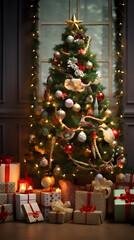 Fototapeta na wymiar Charming AQ Festive Decoration Displaying Traditional Holiday Spirit Amidst Soft Warm Lights