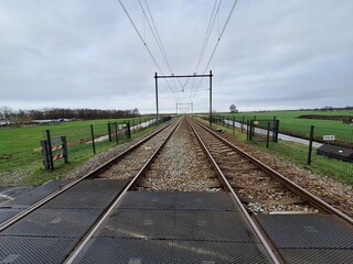 Rail track between the residual peat areas of the Zuidplaspolder