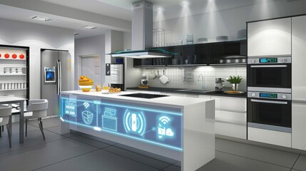 Modern Smart Kitchen Interior With Advanced Technology
