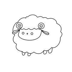 A cute cartoon sheep with a spiral horn on its head