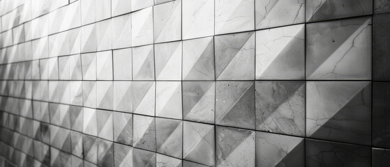 Abstract bright white and gray tile wall texture background. Mosaic texture background. Classic subway tile.