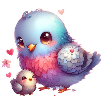 Watercolor Cute Mother And Baby Safari Animals Clipart Mom and Baby PNG Love You Mommy Clipart Cute Woodland Animal Nursery Pigeon PNG, Nursery Pigeon