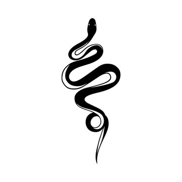 The snake icon. A black silhouette of a snake with its tongue sticking out. A viper in a beautiful pose. The symbol of the Chinese calendar 2025, 2037, 2049, 2061, 2073. Vector illustration.