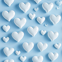 White hearts on light blue background. Happy Valentine's Day - White Hearts. Abstract white heart on blue background