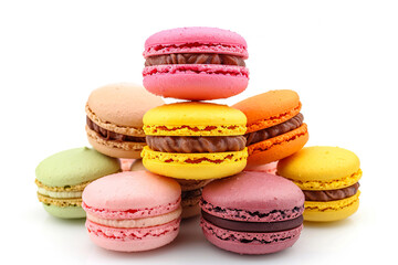 Fototapeta na wymiar Sweet and colourful french macaroons or macaron on white background, Dessert.