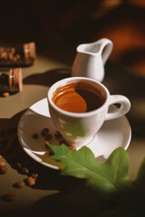 A morning black coffee in the sunlight