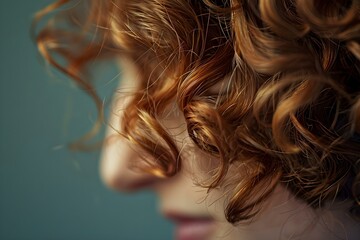 Naklejka premium Closeup shot of a womans curly hair highlighting its texture and volume. Concept Curly Hair, Closeup Shot, Texture, Volume, Woman