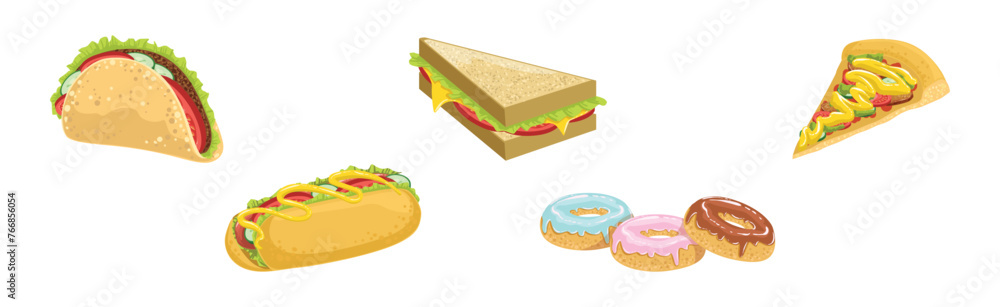 Poster tasty fast food object and item vector set