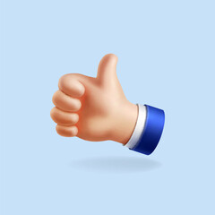 Thumb up hands gesture. 3D cartoon like icon. Success sign, approve symbol. Vector