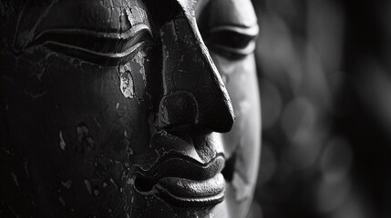 peaceful buddha statue closeup, lord buddha on serene backdrop, spiritual meditation and divine art