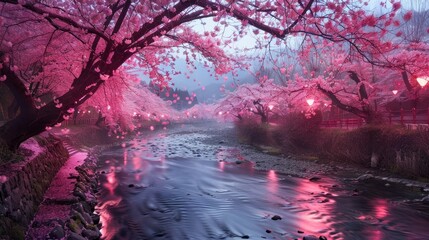 Stunning pink Kawazu cherry blossoms. - obrazy, fototapety, plakaty
