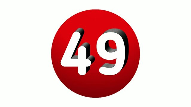 3D Number 49 forty nine sign symbol animation motion graphics icon on red sphere on white background,cartoon video number for video elements