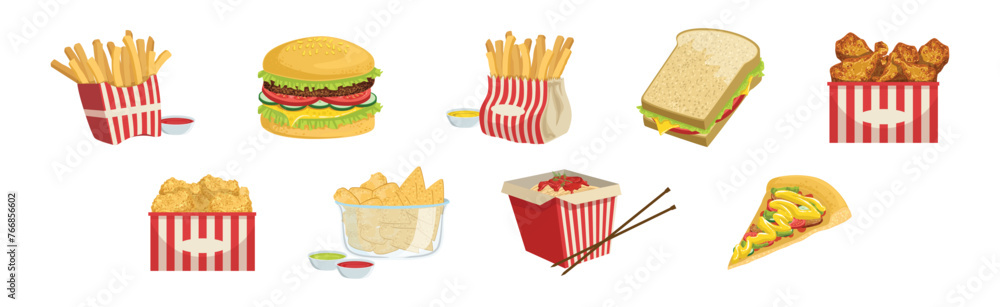 Poster tasty fast food object and item vector set