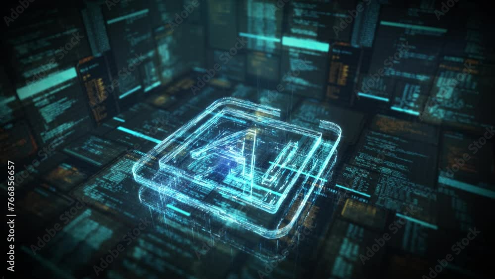 Poster artificial intelligence in virtual space, abstract animation.