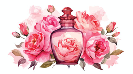Watercolor Perfume Rose Flat vector 