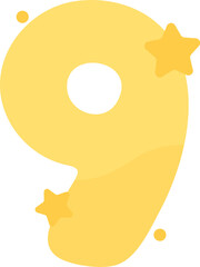 Illustration of cute pastel yellow numbers with star-shaped decorations for kids, number nine.