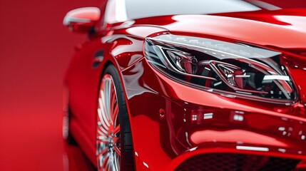 luxury red car on deep red background , closeup of sleek design with premium vehicle performance , elegant and modern style for automotive luxury